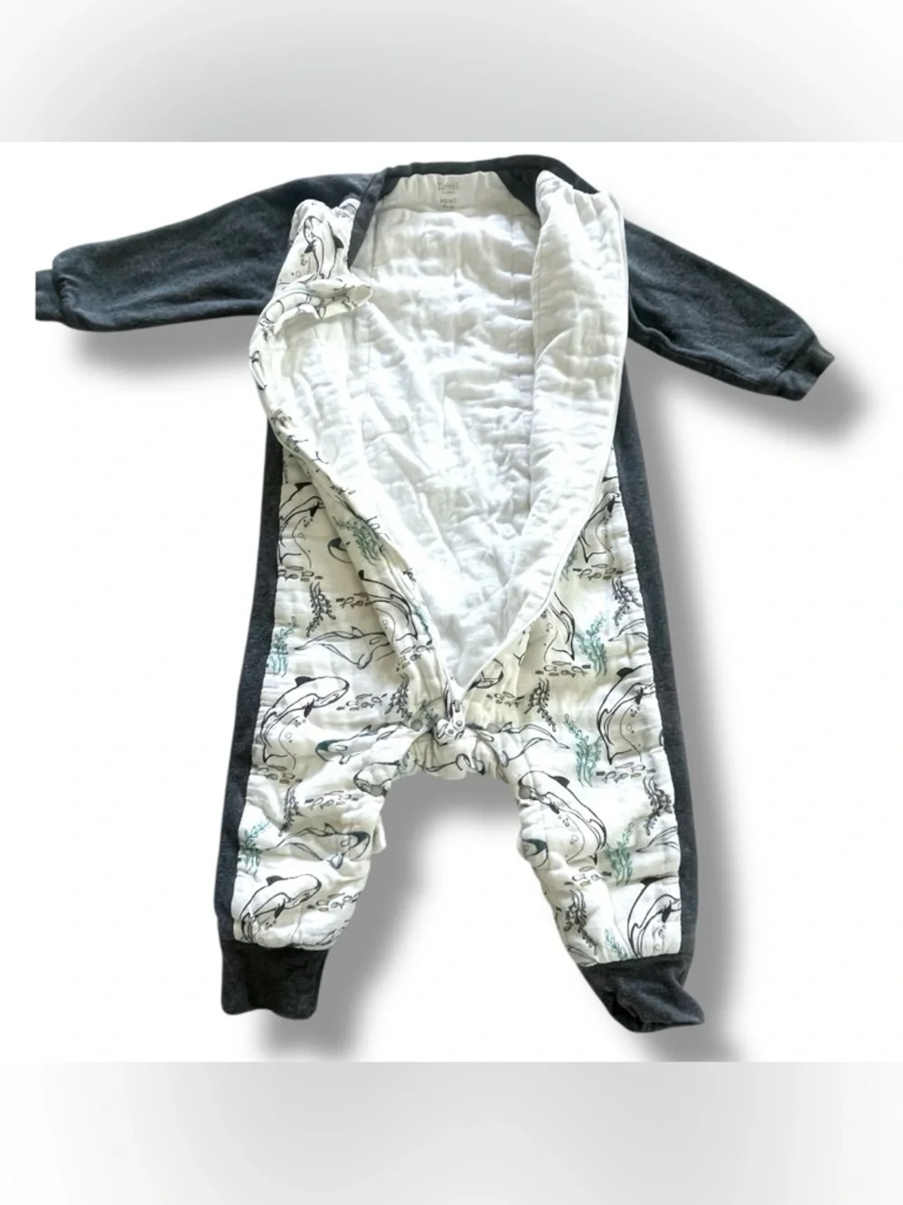 Nest Designs Baby Sleep Suit Whale Print Zip Snap Convertible Foot Pajamas 18M